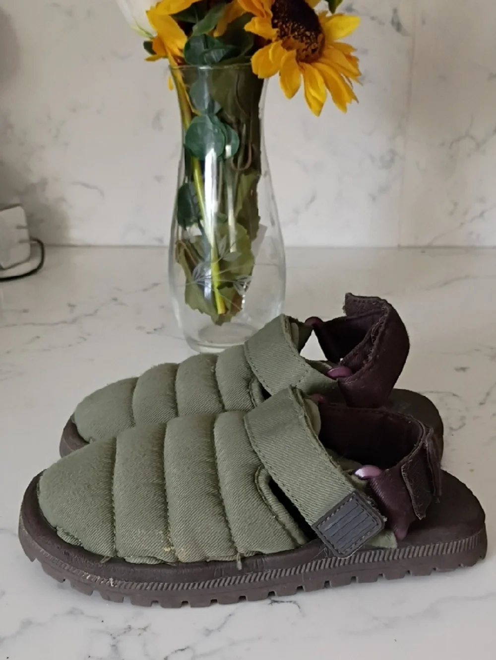 Zara Padded Slip-On Kids Sandals in Olive and Brown